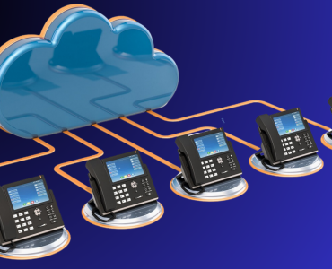 An image showing the words 'The Future of Cloud Telephony: Trends and Predictions for 2024' in a stylish and futuristic font, set against a backdrop of cloud-like patterns.